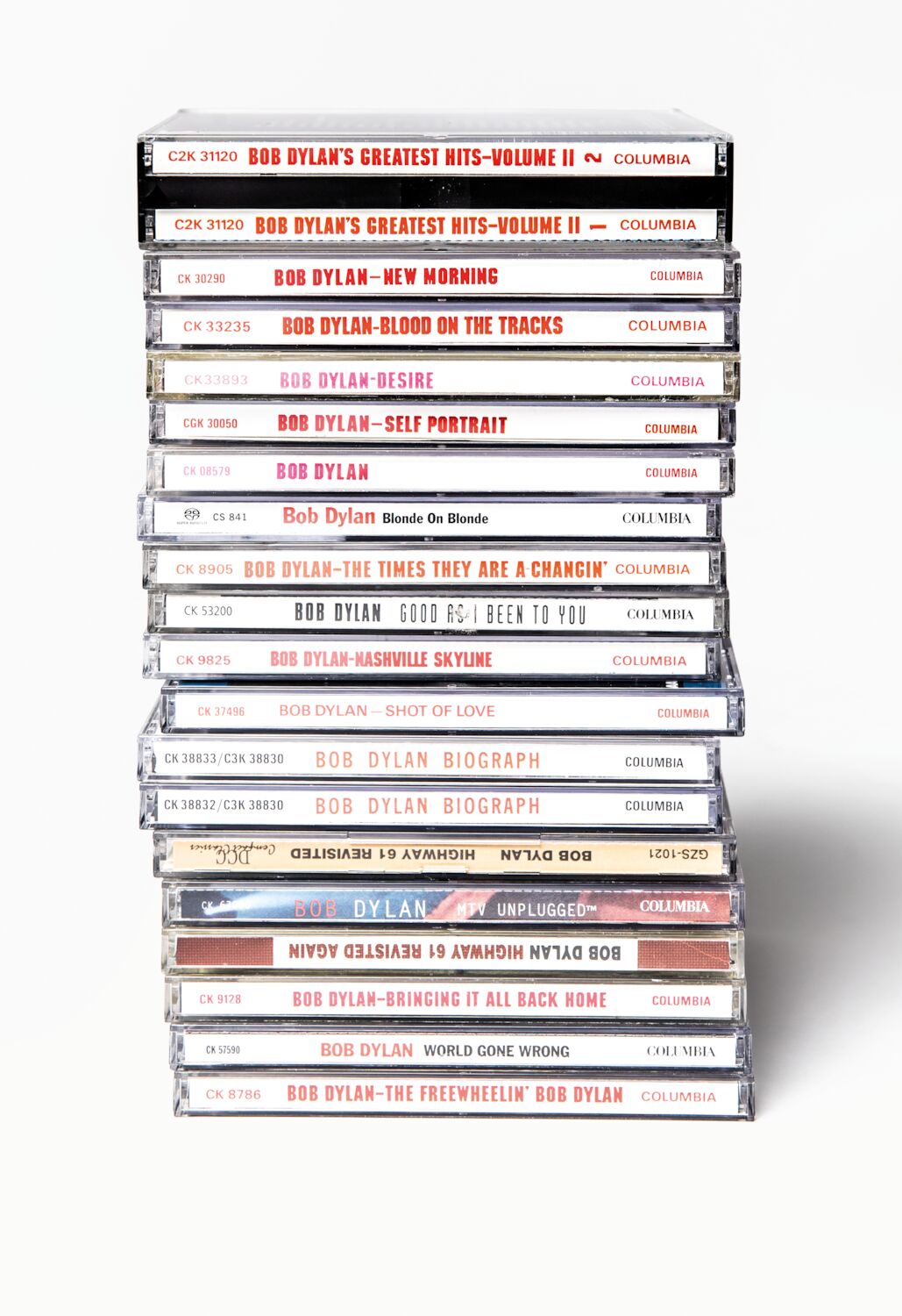 A stack of 20 Bob Dylan CDs from the collection belonging to Steve.